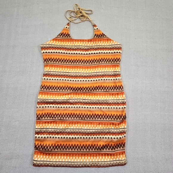 SHEIN Dresses & Skirts - Resortwear Crochet Midi Dress 4XL Bodycon Zig-Zag Boho Chic Modern Halter Orange